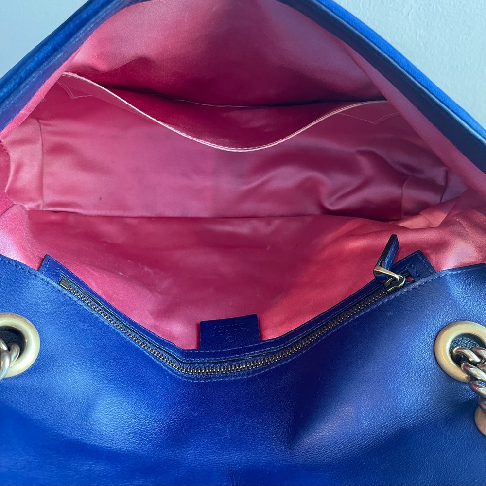 Gucci Blue Quilted Velvet Embroidered MODERN Medium Marmont Bag - Preowned - Picture 11 of 16